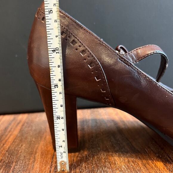 Etienne Aigner Brown Leather Eyelet Detail Nadine Mary Jane 8.5 - Picture 14 of 15